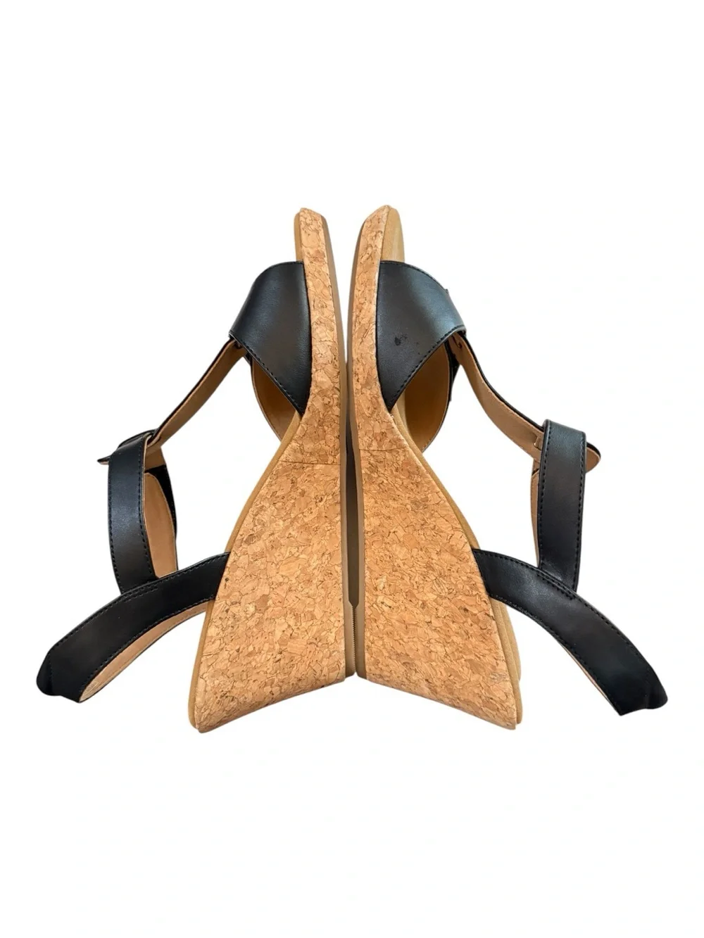 Rockport Black T-Strap Cork Wedge Sandals Women’s Size 10 NWOB